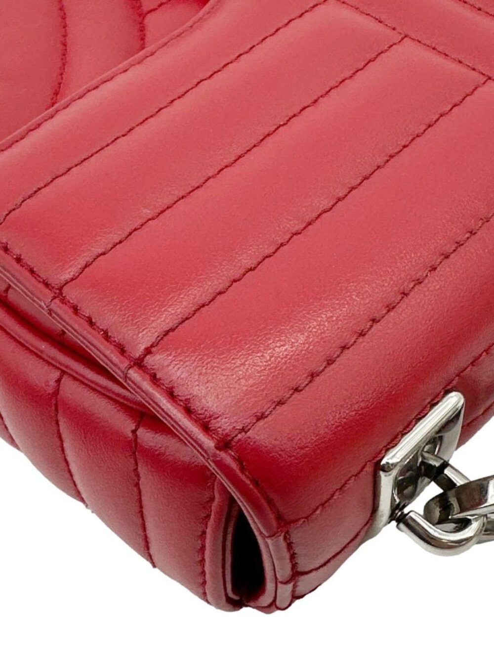 Prada  Diagramme Flap Calfskin Leather Chain Crossbody Bag Red - Picture 9 of 12